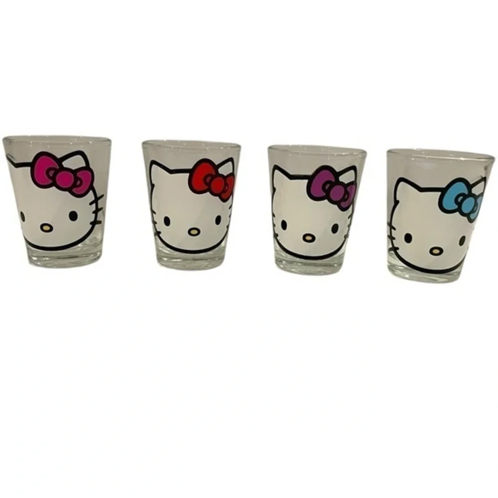 Sanrio Hello Kitty Rainbow Glassware Set of 4 - 1.5 oz Shot Glasses Bow Glass